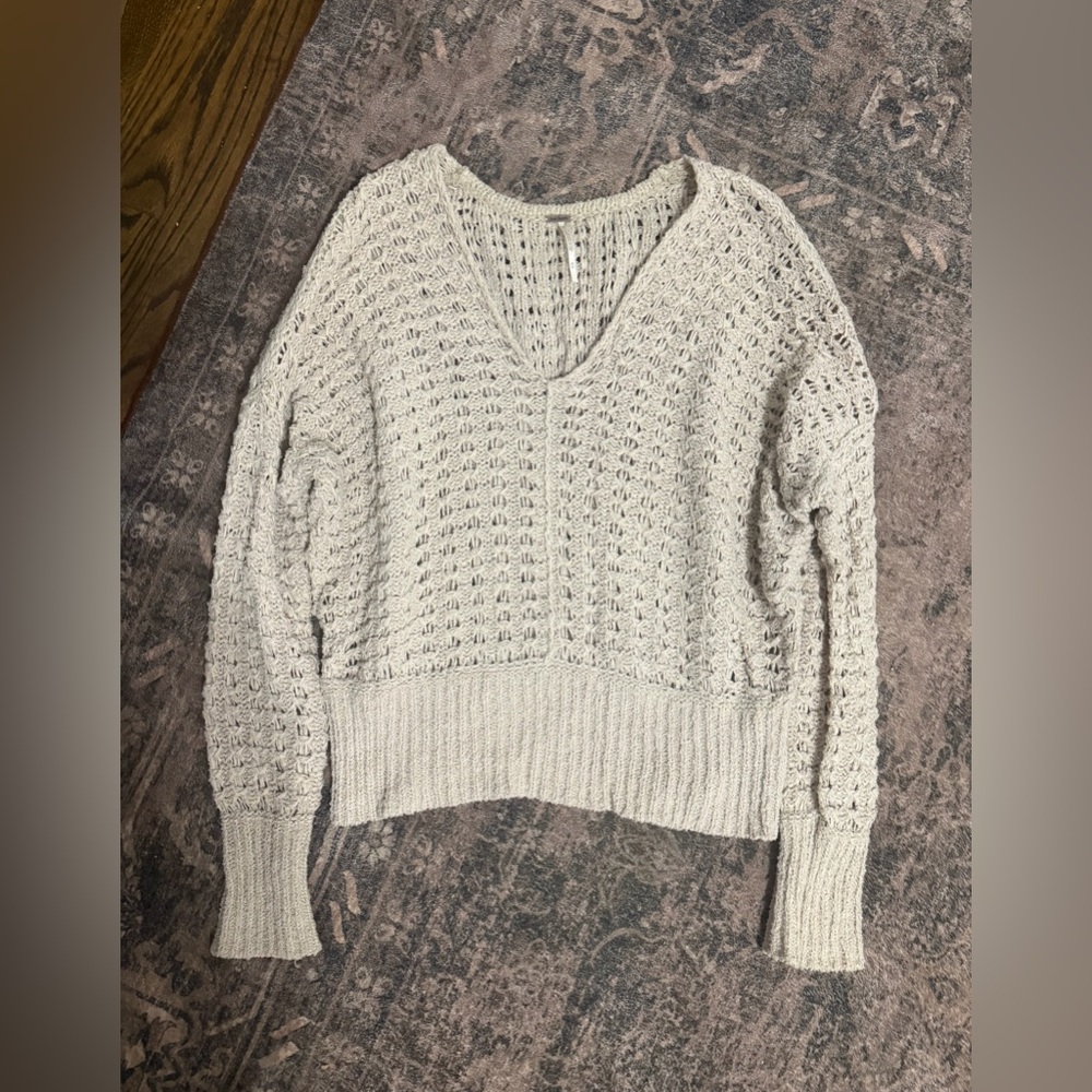 Free People Cream V-Neck Sweater
